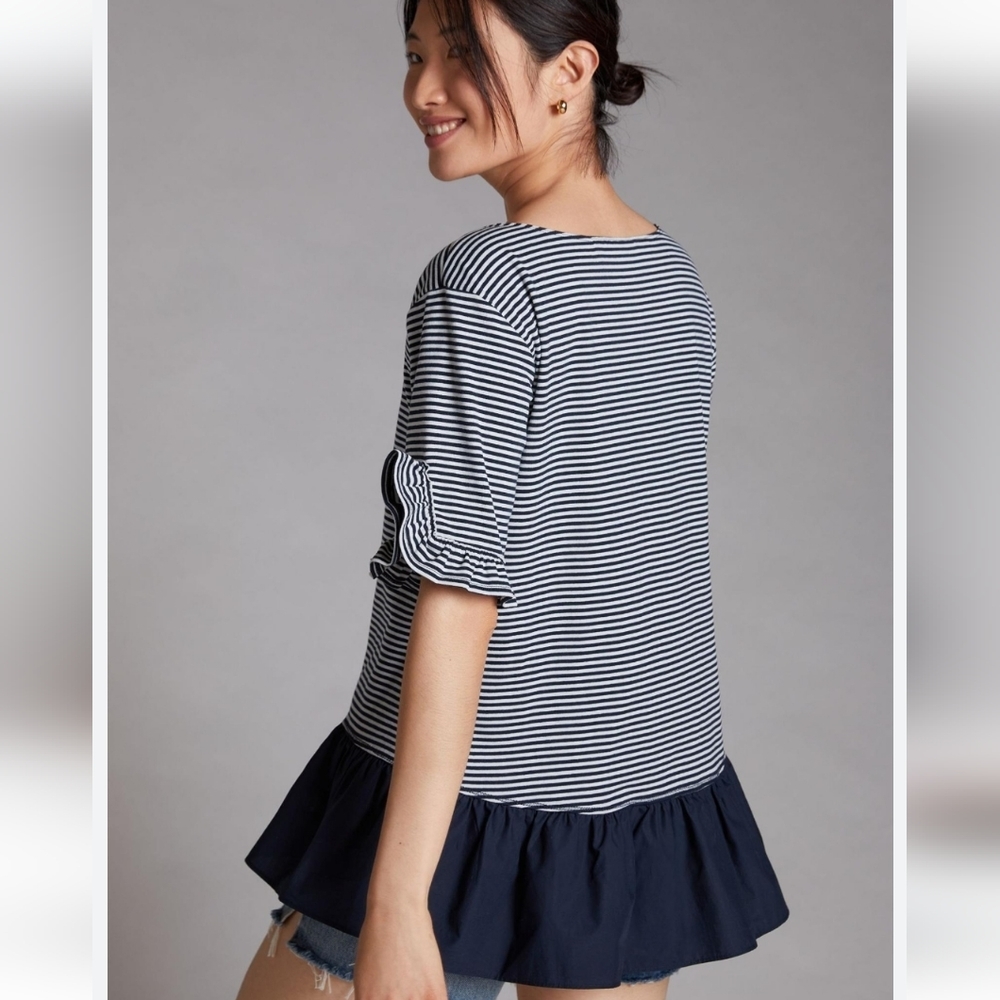 ❤ NWT! MAEVE ANTHROPOLOGIE PEPLUM STRIPED RUFFLE SHIRT / TOP, SMALL - Picture 5 of 10